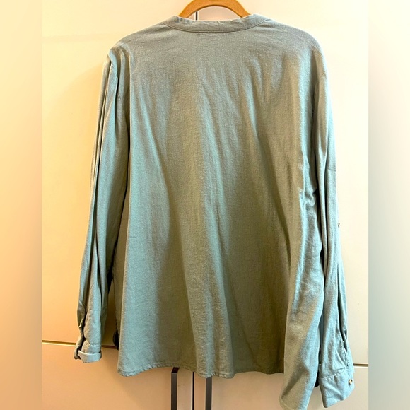 Zara Women's Linen Blend Front Roll Tab Sleeve Top Blouse Shirt Olive Sz XLarge - Picture 3 of 7
